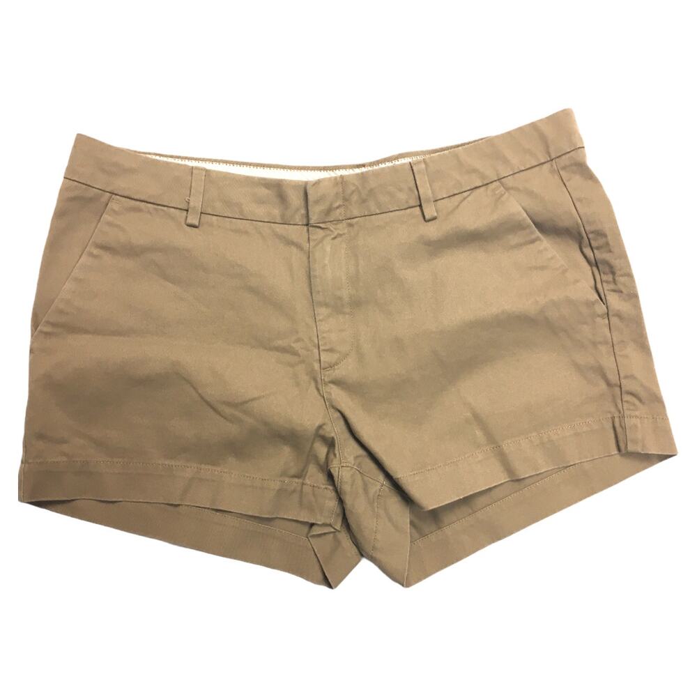 Uniqlo Shorts Tan Khaki Casual Mid Rise Cotton Women's 12 Flat Front Pockets‎